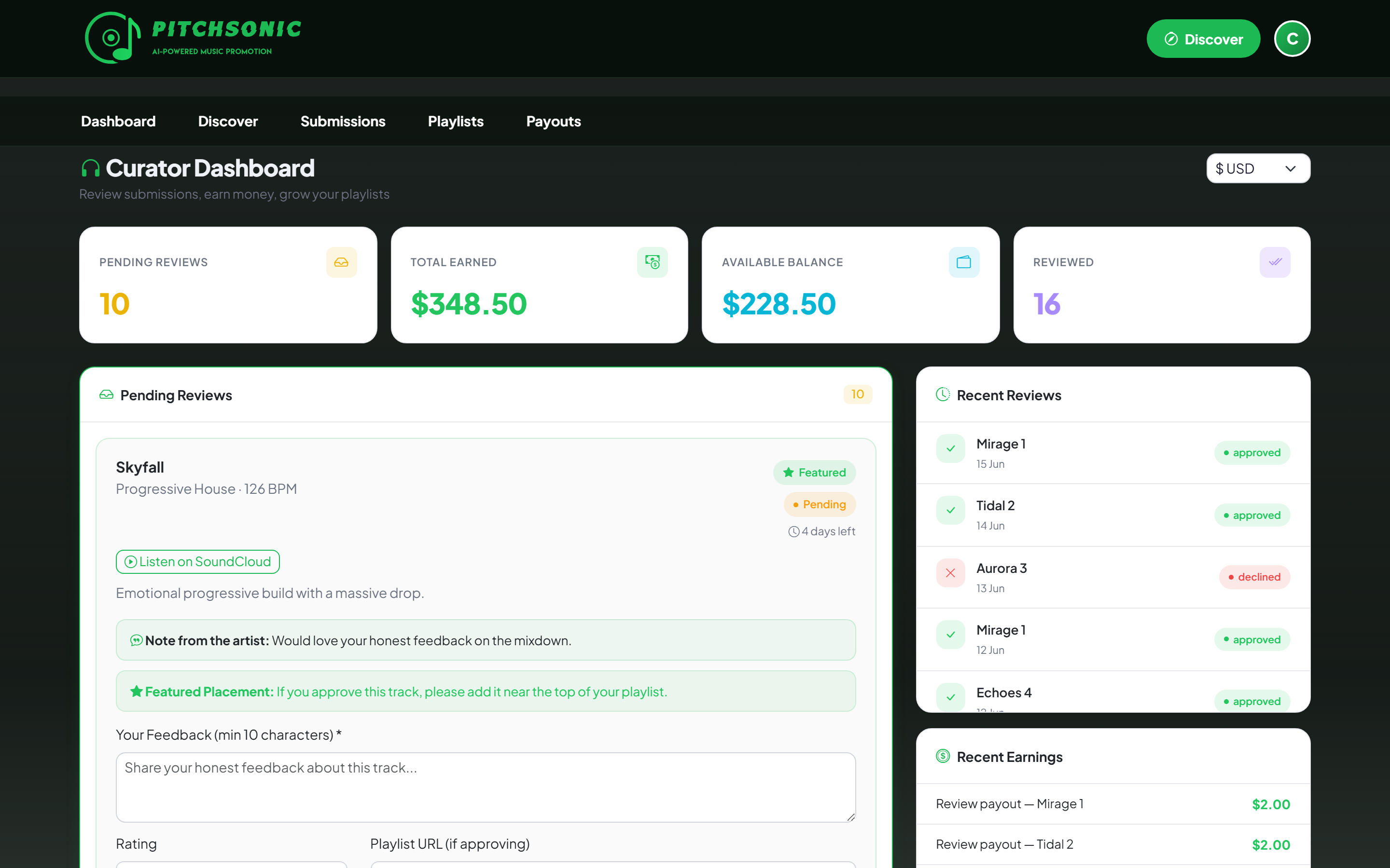 Review tracks & earn on every submission